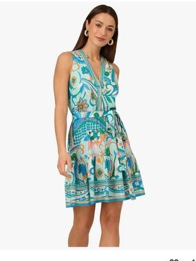Adrianna Papell Women’s Printed Sleeveless A-Line Tie-Waist Dress Size 14 NWT